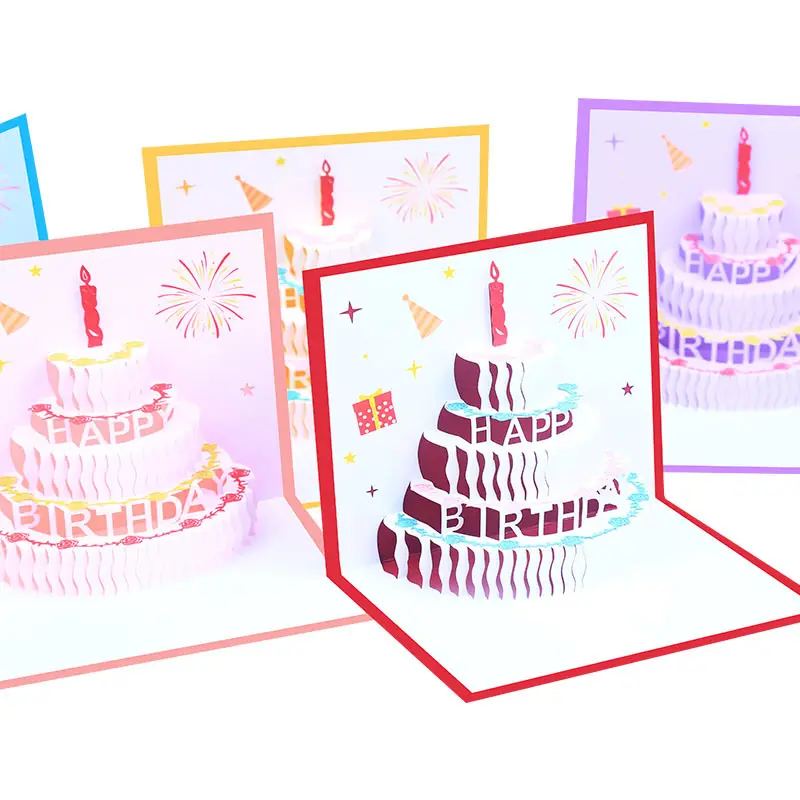 Toptan 3D doğum günü kağıdı kartları 3D renkli baskı mutlu doğum günü kartları toplu