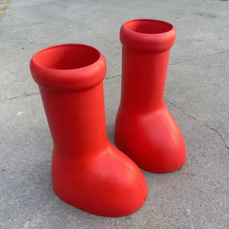 Bottes de pluie rouges à semelle épaisse pour femmes, chaussures de soirée à bout rond, à enfiler, nouvelle collection 2023