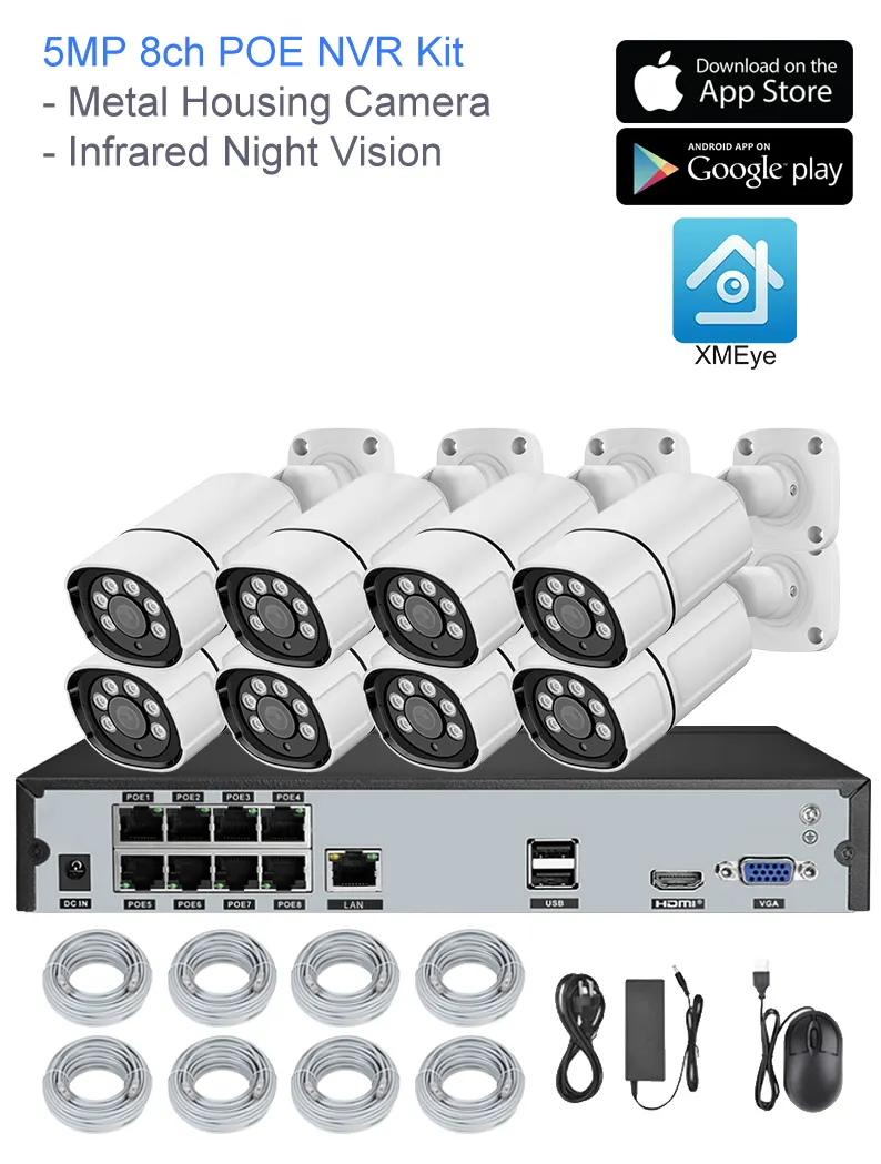 5MP 8CH POE NVR kit sistema di sorveglianza telecamera di sicurezza ip 4 8 canali cctv POE NVR sistema di sicurezza telecamere con registrazione audio