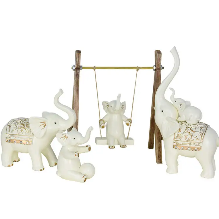 Decorazione moderna della casa del salone regalo di nozze creativo Elefante Estatua resina sveglia 5 vendita al dettaglio della decorazione della famiglia dell'elefante