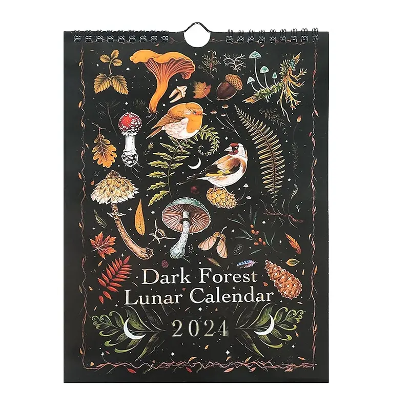 Dark Forest Mondkalender Wandkalender mit 12 Illustrationen 12 Monatlicher bunter Wandkalender für das Home Office