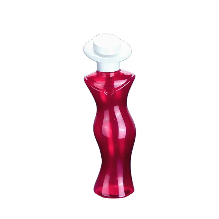 Bouteille de parfum classique en plastique, 200ml, 1 pièce, rouge, transparent, élégant et sexy, en forme de corps pour femmes
