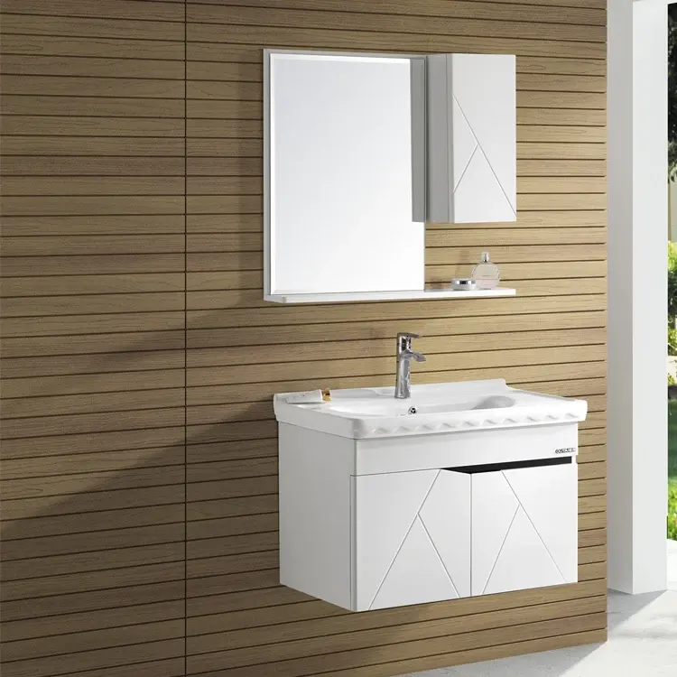 Meuble de salle de bain en Pvc, Style moderne, mural, suspendu, lavabo, miroir