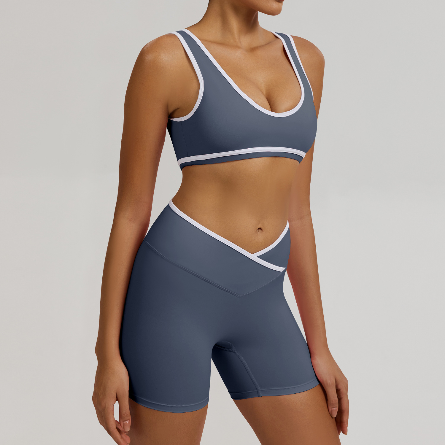 shorts + bra slate blue
