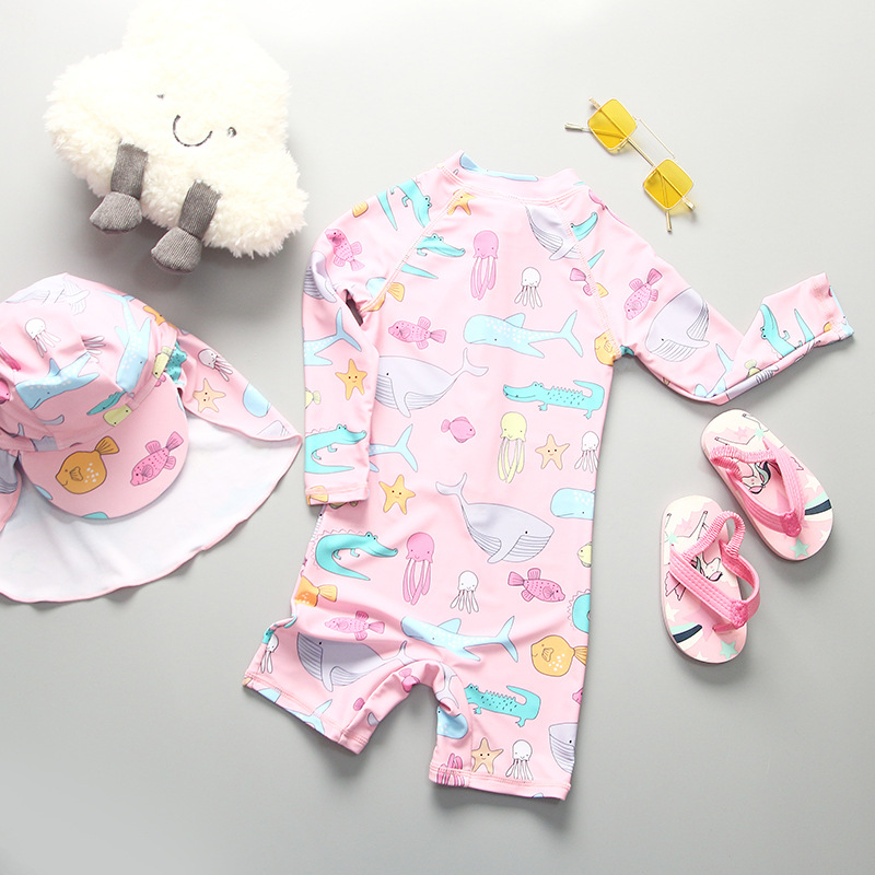 Unicorn maillots de bain filles une pièce Rash Guard avec chapeau de soleil