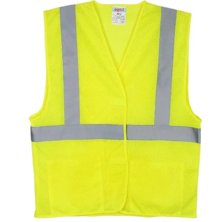 ANSI คลาส 2 unisex ปรับแต่งโลโก้พิมพ์เสื้อกั๊กสะท้อนแสงความปลอดภัยสีเหลืองเรืองแสงการมองเห็นสูง