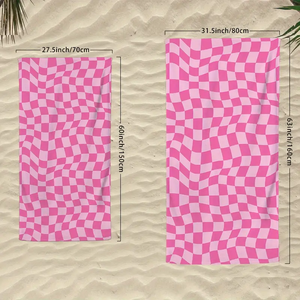Özel tasarım boy pembe damalı plaj havlusu mikrofiber seyahat yüzme için hafif yıkanabilir havlu - Product Image 4