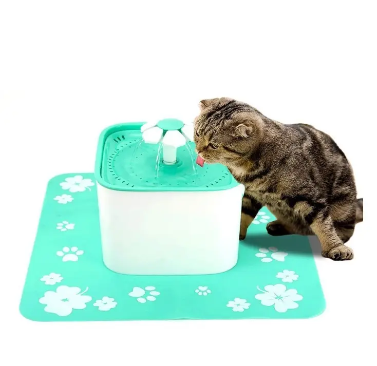 2L dispensador de agua automático para mascotas fuente de agua para gatos y perros con 1 filtros de repuesto y 1 alfombrilla de silicona para gatos, perros