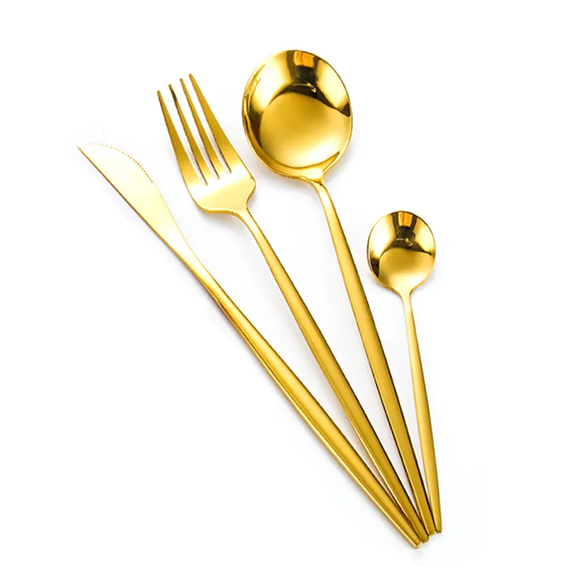 ขายส่งงานแต่งงานทองเครื่องเงินสแตนเลสโปรตุเกสช้อนส้อม Flatware ชุดช้อนส้อมทอง