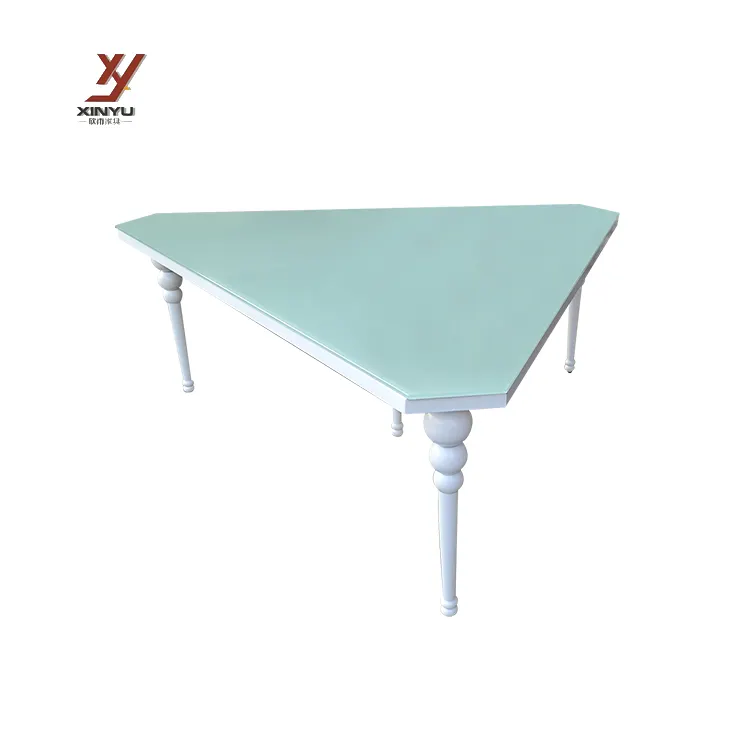 Mesa DE BODA triangular blanca moderna con tapa de cristal, muebles de barra de Metal para sala de estar, salón de Hotel, bodega, apartamento, Villa