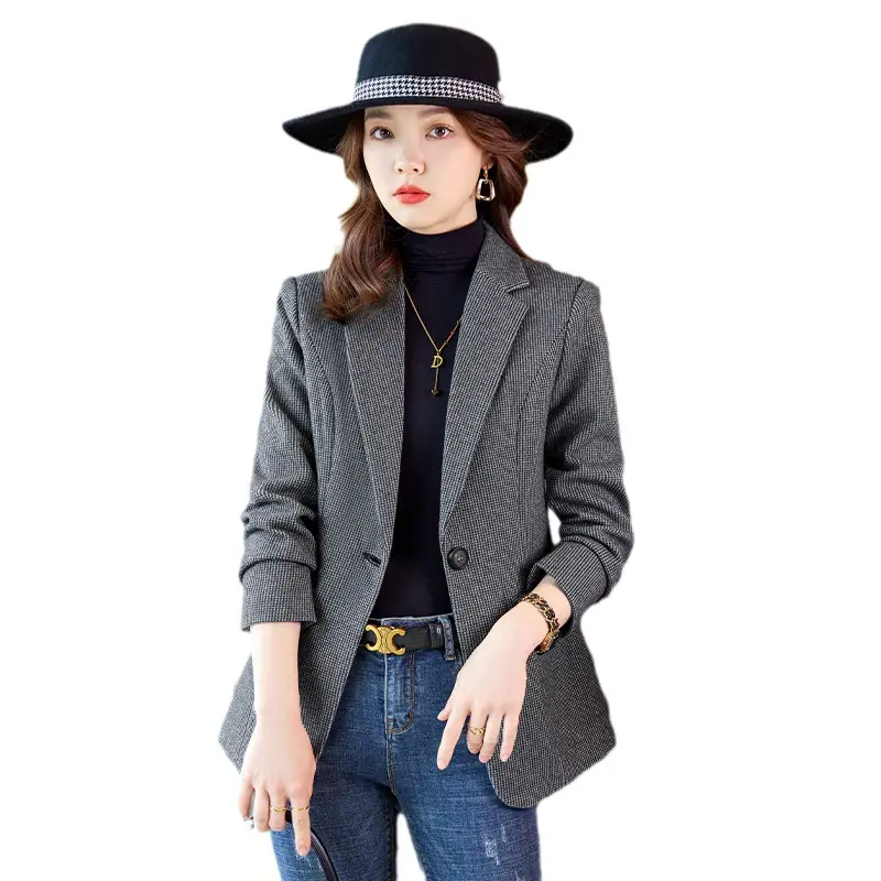 Office uniform blouse long sleeve womens clothing tops formal clothes birdie check blazer women