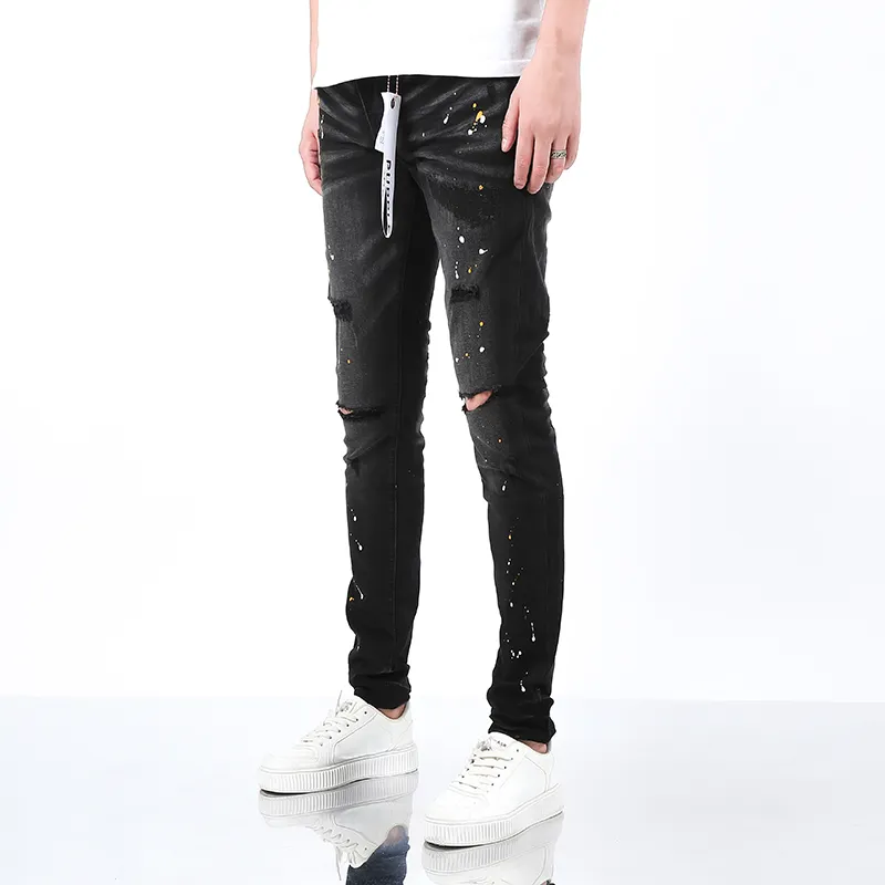 Jeans violets hommes à la mode flambant neuf anti-âge slim jeans skinny décontractés