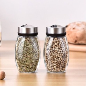 厨房香料架胡椒瓶圆瓶储存容器玻璃香料罐可旋转调味罐 - Product Image 5