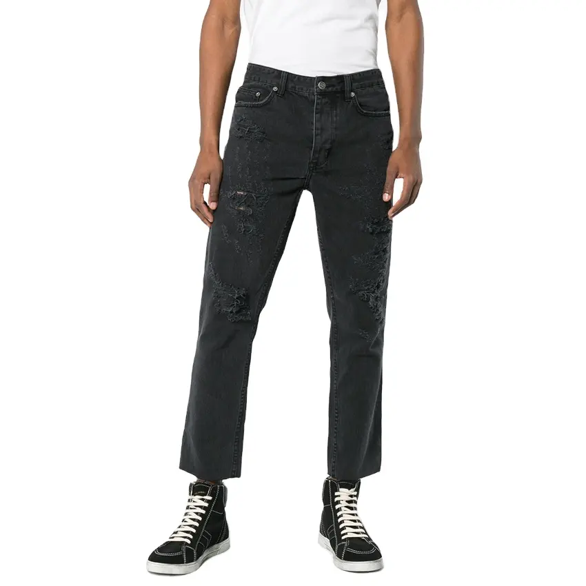 Wufong — jeans en denim noir extensible pour homme, vêtement bon marché, mode masculine