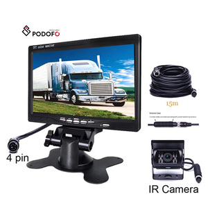 Podofo 7 “LCD 显示汽车后视显示器 4 针连接器车辆反向备份相机房车拖车露营者 - Product Image 1