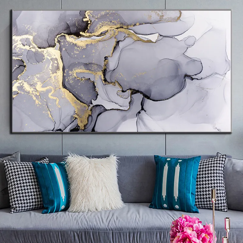 Pintura en lienzo de lámina de Color dorado abstracto, impresión HD con textura gris y blanca, póster e impresiones, imagen nórdica moderna para decoración de sala de estar
