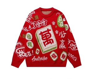中国工厂高品质接受小批量订单标志定制嵌花提花针织男式新年毛衣 - Product Image 3