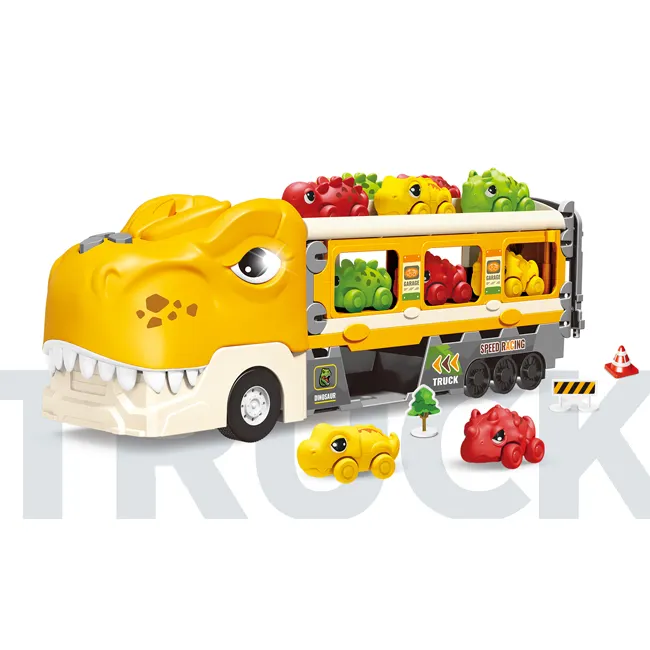 Cartoon dinosaur launch racing car track toy portable expand transformable dinosaur truck toys