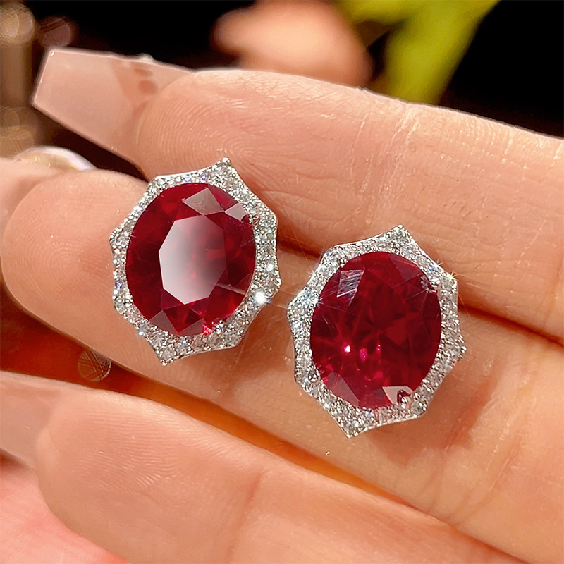 10*12MM ZS1316 Red corundum ear studs