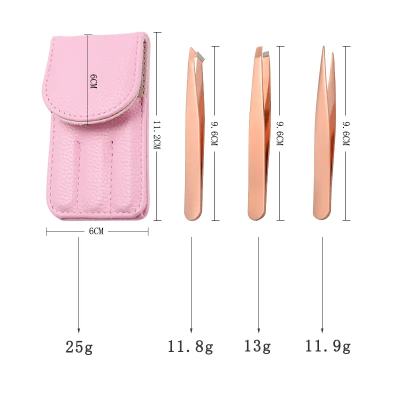 Wholesale Custom Logo Stainless Steel Eyelash Tweezers Rose Gold Curved Lash Applicator with Pointed Tips High Volume Eyebrows