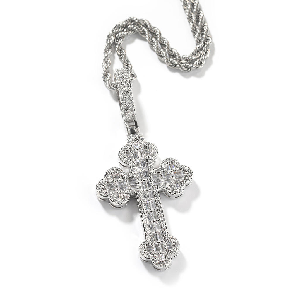 (Grand nuage Croix) Argent + 3mm24inch chaîne de torsion