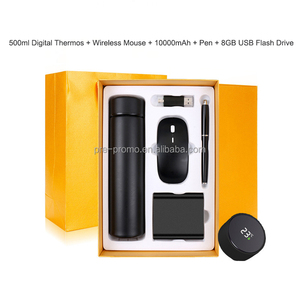 定制批发5合1豪华企业商务礼品套装，带无线鼠标/<span class=keywords><strong>USB</strong></span>/笔/数字真空杯/电源组