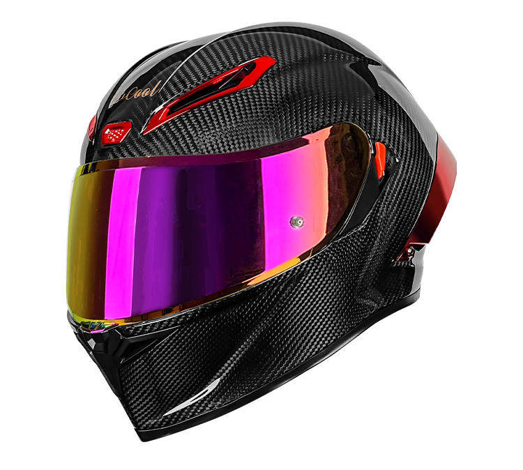 Bright Black Red Carbon Fiber with purple red visor