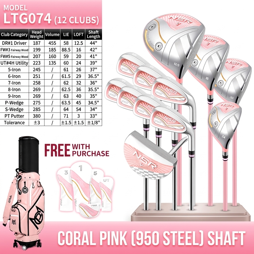 ltg074 - rose corail - shaft en acier 950 - sacs de golf télescopiques 12