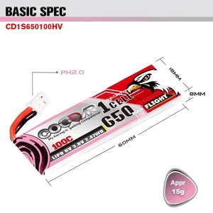 5 adet CODDAR 100C 1S 3.8V 500mAh 650mAh 730mAh HV Lipo pil PH2.0 fiş için EMAX TinyHawk2 Mobula7 TinyHawk S II RC FPV Drone - Product Image 5