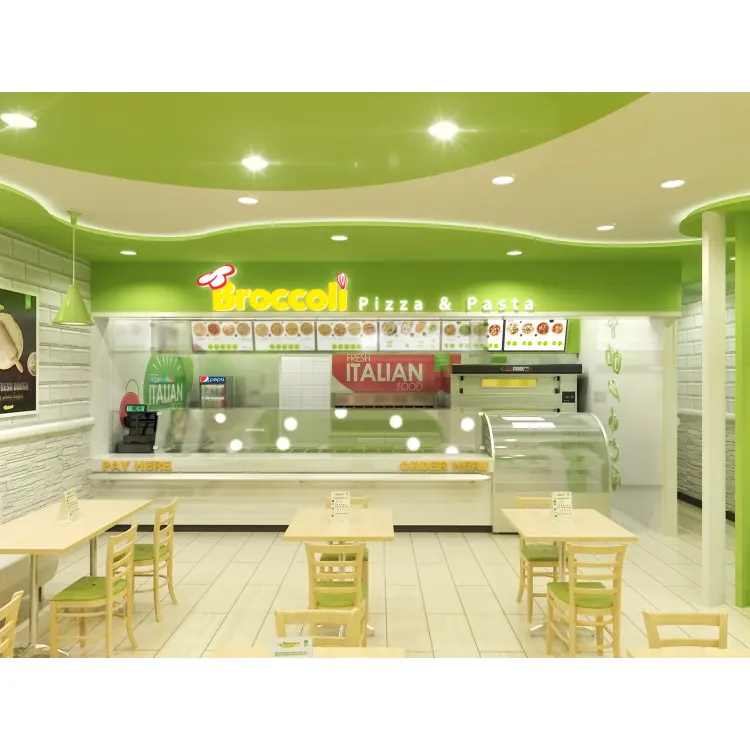 Verde pizzeria design decorazione negozio di alimentari personalizzato negozio di succhi di frutta mobili in vendita