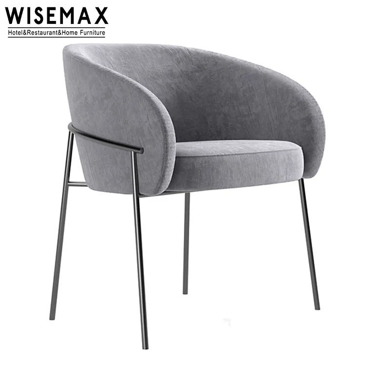 WISEMAX FURNITURE mobili per sala da pranzo nordica sedia con struttura in metallo sedia da pranzo con schienale curvo in tessuto di velluto grigio senza braccio