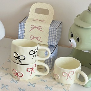 Wholesale Solhui Ins <strong>Korea</strong> Embossed Bow Ceramic Coffee Mug Creative Water <strong>Cup</strong> with Heart for Girls for Presents Mugs