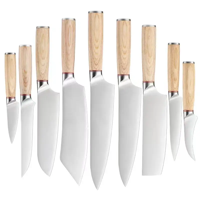 Venda quente 9 Pcs conjunto de facas Japonês santoku faca cortando faca de cozinha do chef de carne com aço inoxidável