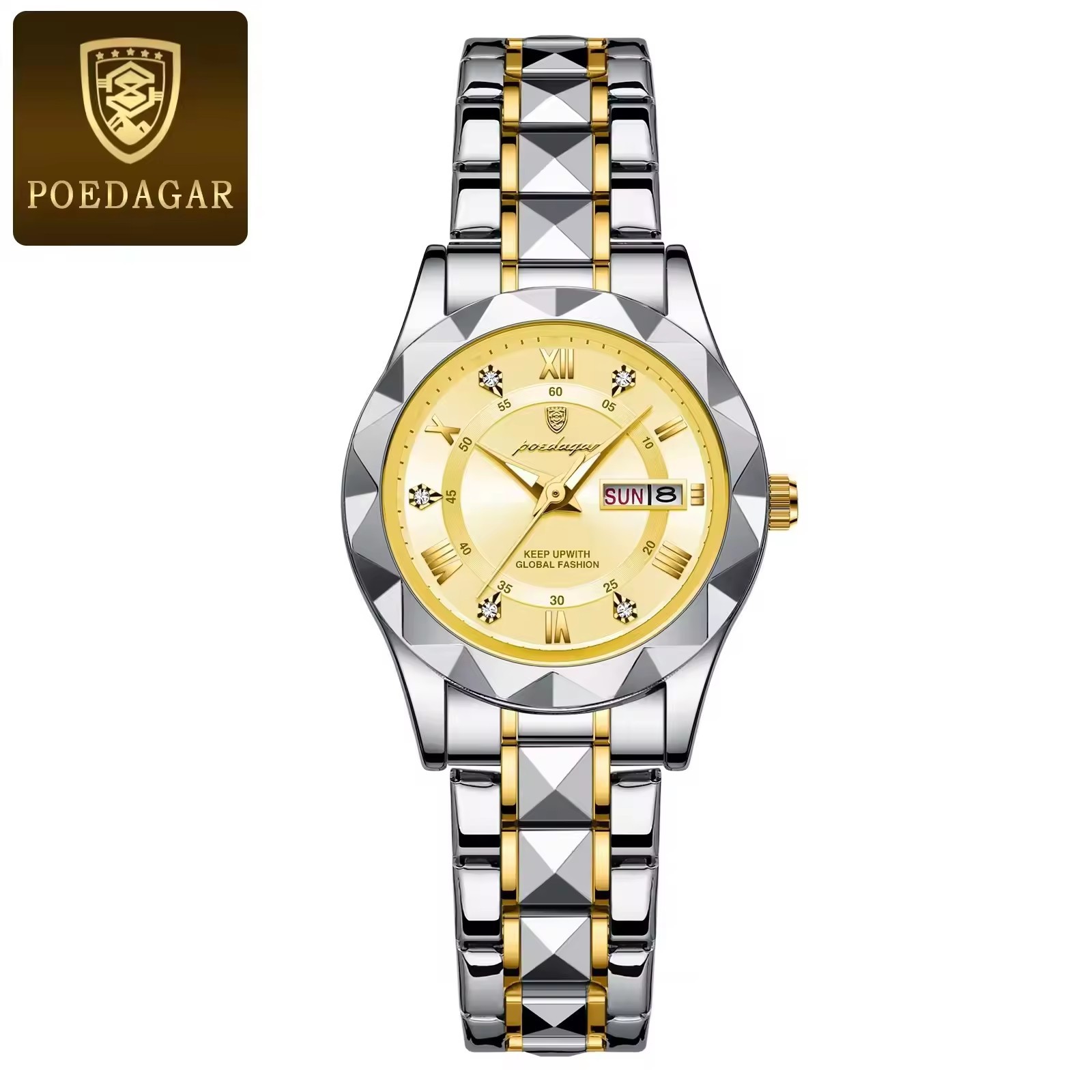 gold dial silver gold strap