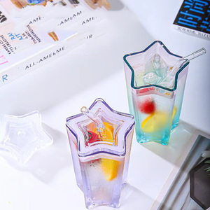 Hot Sale Straw <strong>Coffee</strong> Mug Five-Pointed <strong>Star</strong> Stained Glass Gradient Cup, Cold Drink Cups <strong>Coffee</strong> With Lid and Straw - Product Image 2