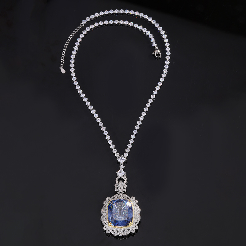 White Blue plated pendant with wild chain