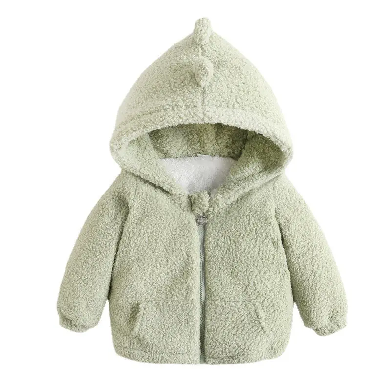 Nouvelle mode veste d'hiver pour enfants couleur unie polaire fermeture éclair à capuche dessin animé bébé garçon fille manteau