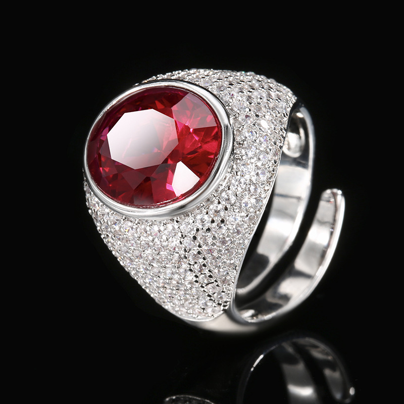Bague ouverte en corindon rouge platine