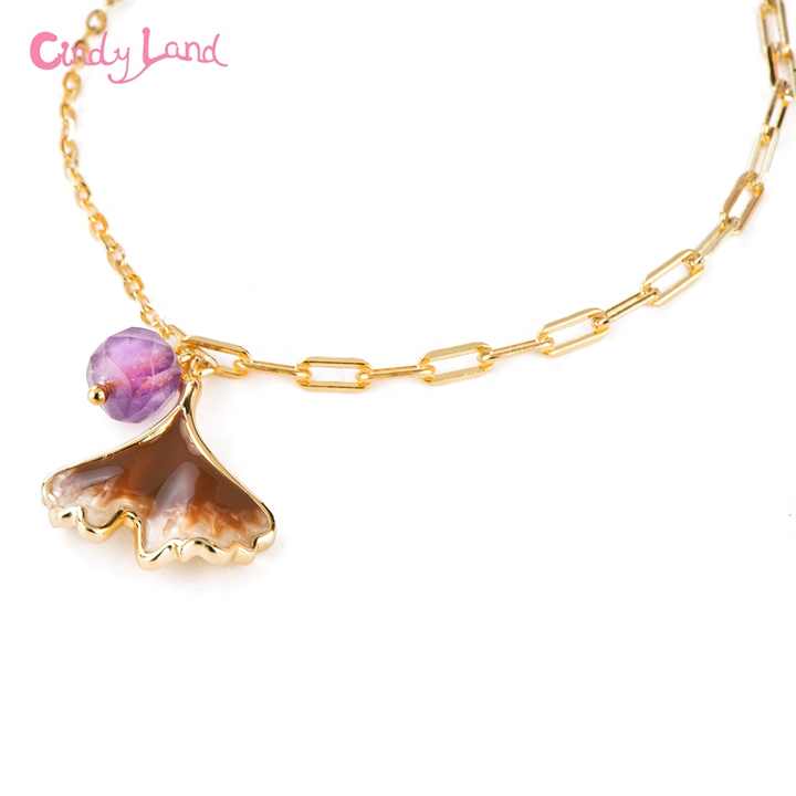CL Custom Designer Bracelets Ginkgo 18K Plated Silver Amethyst Bracelet