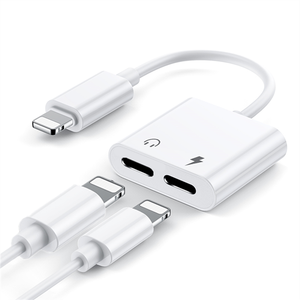 OEM兼容IPhone双适配器2合1音频适配器充电器电缆双耳机插孔适配器，带音频和充电器 - Product Image 3
