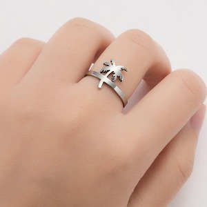 Simple Coconut <strong>Palm</strong> <strong>Tree</strong> Ring Fashion Stainless Steel Hollow Out Coconut <strong>Tree</strong> Ring Summer Beach Jewelry for Women - Product Image 4