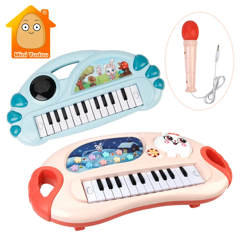 Juguete de Piano Electrónico para niños, teclado Musical de conejo Flash de dibujos animados, micrófono de música, instrumentos educativos