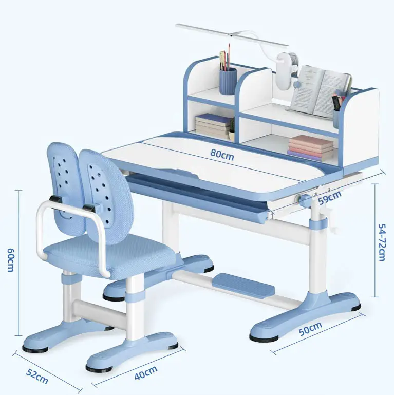 Muebles ergonómicos ajustables para dormitorio de niños, mesa de estudio con estantería