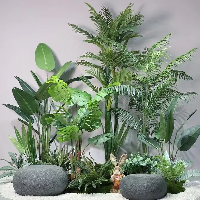 S0299 personnalisé Anti-UV décor de Hall d'hôtel petit bonsaï vert en plastique faux palmier en pot plante banane artificielle arbre pour intérieur
