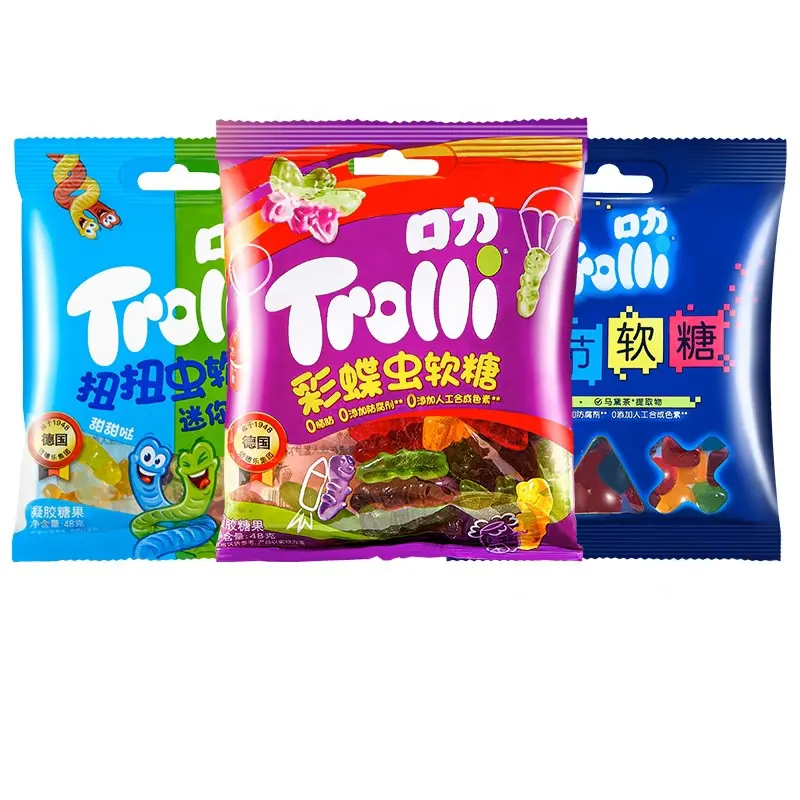 Caramelo exótico al por mayor Trolli sabor a fruta para niños letra de caramelo/mariposa/insecto estilo Gummy 48g