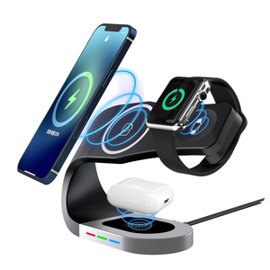 แท่นชาร์จไร้สายระบบแม่เหล็ก4-in-1 15W สำหรับ iPhone สำหรับ Apple Watch USB-A พอร์ต Type-C QC3.0อะแดปเตอร์ที่ชาร์จป้องกัน OTP - Product Image 1
