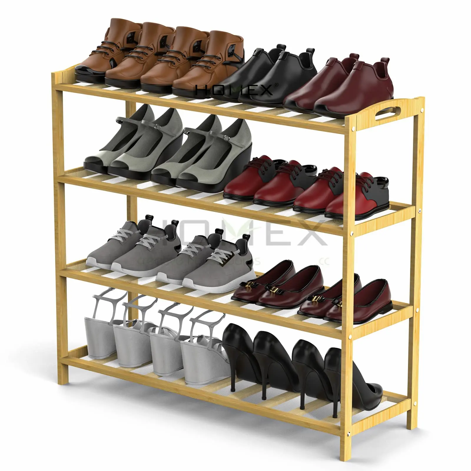 4-Tier Free Standing Bamboo Shoe Racks Boots Entryway Organizer