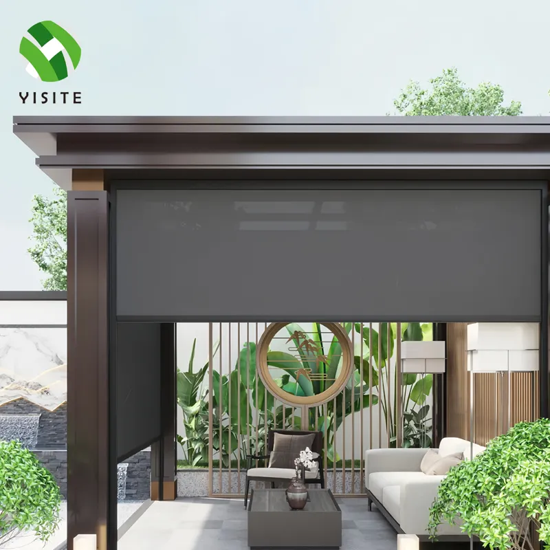 YISITE Outdoor windproof electric window curtain zipper track waterproof patio restaurant pavilion sunshade electric curtain