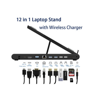 12-in-1 ноутбук для usb-концентратора типа C док-станции с беспроводным зарядным устройством HD-MI VGA Аудио сети Ethernet 1000 м USB C Hub подставка для ноутбука - Product Image 2