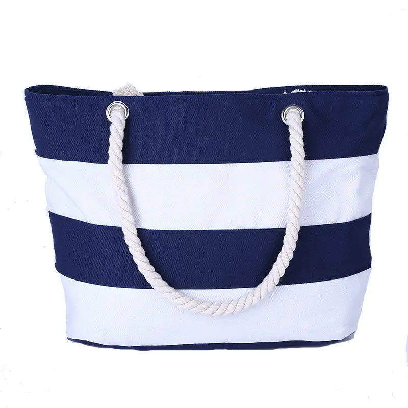 Large Tote Cotton Bags Striped Beach Bag Gym Travel Women Hand Bags Casual Tote Canvas Zipper & Hasp,zipper Geometric as Photos